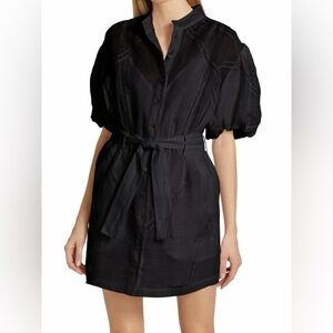 FRAME $495 Inset Lace Puff Sleeve Mini Dress Eyelet Black NWOT Size Small